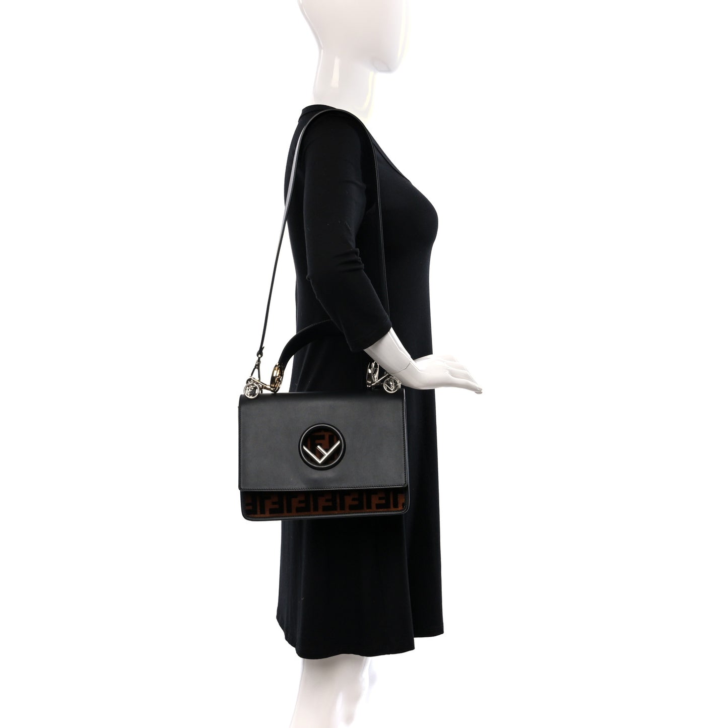 Vitello Century Velvet F is Fendi FF Kan I Shoulder Bag Black Tobacco