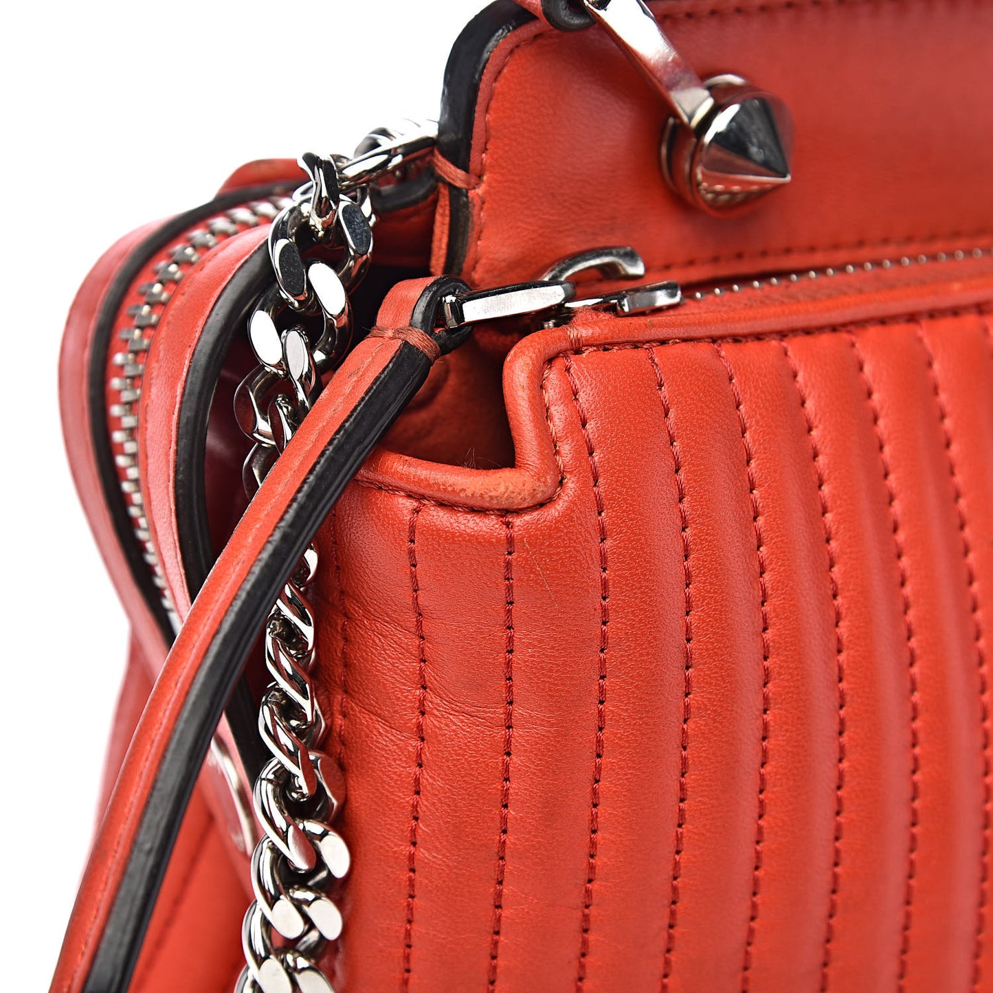 Shiny Nappa Trapuntata Small DotCom Click Top Handle Chain Satchel Papavero
