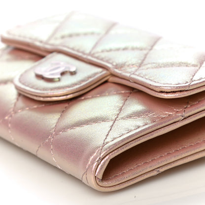 Chanel Iridescent Calfskin Quilted Flap Card Holder Wallet Pink 11 of 13