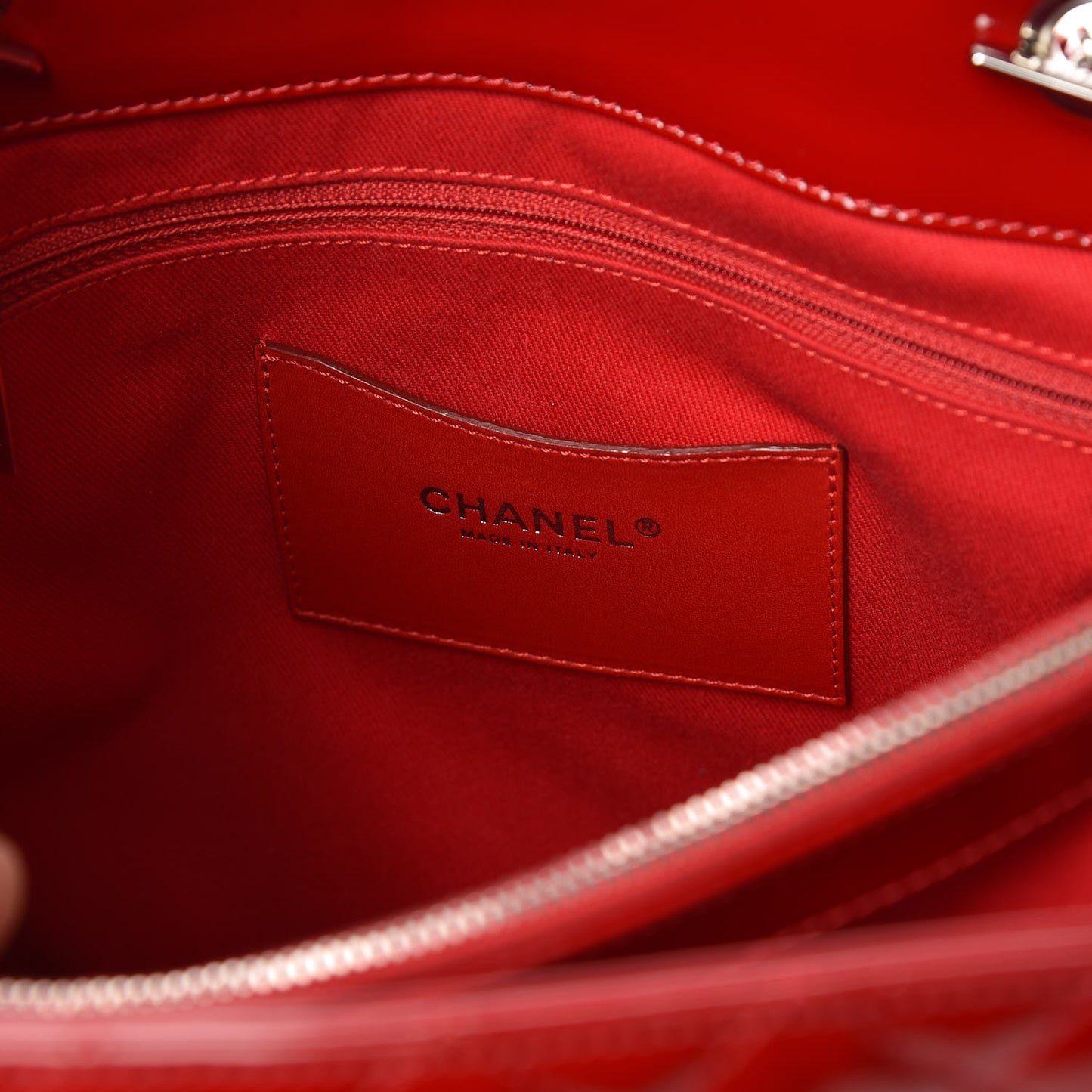 Patent Quilted Large Shopping Tote Red