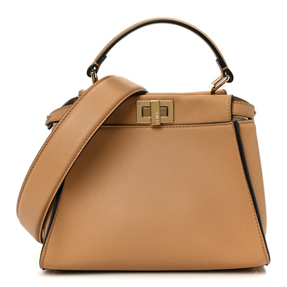 Fendi Vitello Seta Canvas FF Embroidered Mini Peekaboo Iconic Satchel Miele Scuro Poudre 1 of 12