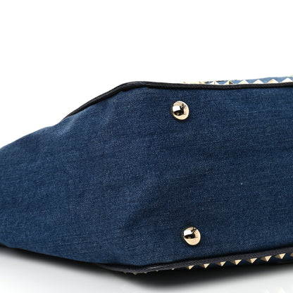 Valentino Garavani Denim Butterfly Embroidered Medium Rockstud Tote Light Denim Multicolor 9 of 10