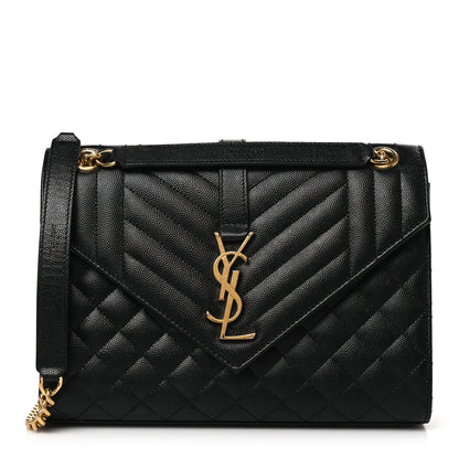 Saint Laurent Grain De Poudre Textured Mixed Matelasse Triquilt Medium Monogram Satchel Black 1 of 9
