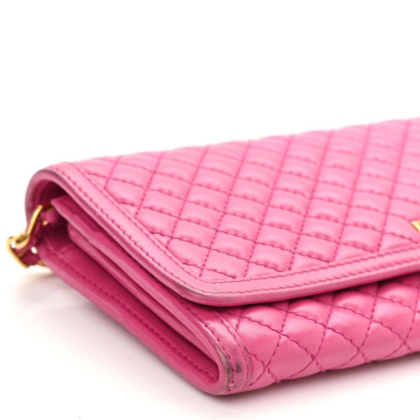 Soft Calfskin Quilted Chain Wallet Fuxia
