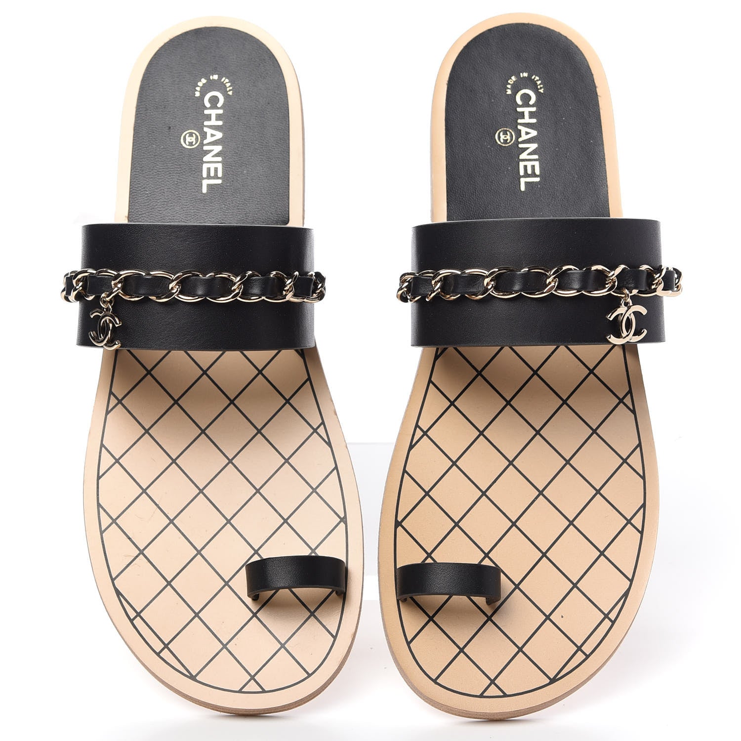 Chanel Calfskin Chain CC Logo Toe Ring Sandals 39 Black 5 of 8