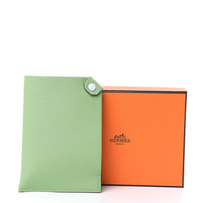 Hermes Chevre Mysore Tarmac Dot PM Passport Holder Vert Criquet Bleu Brume 8 of 8