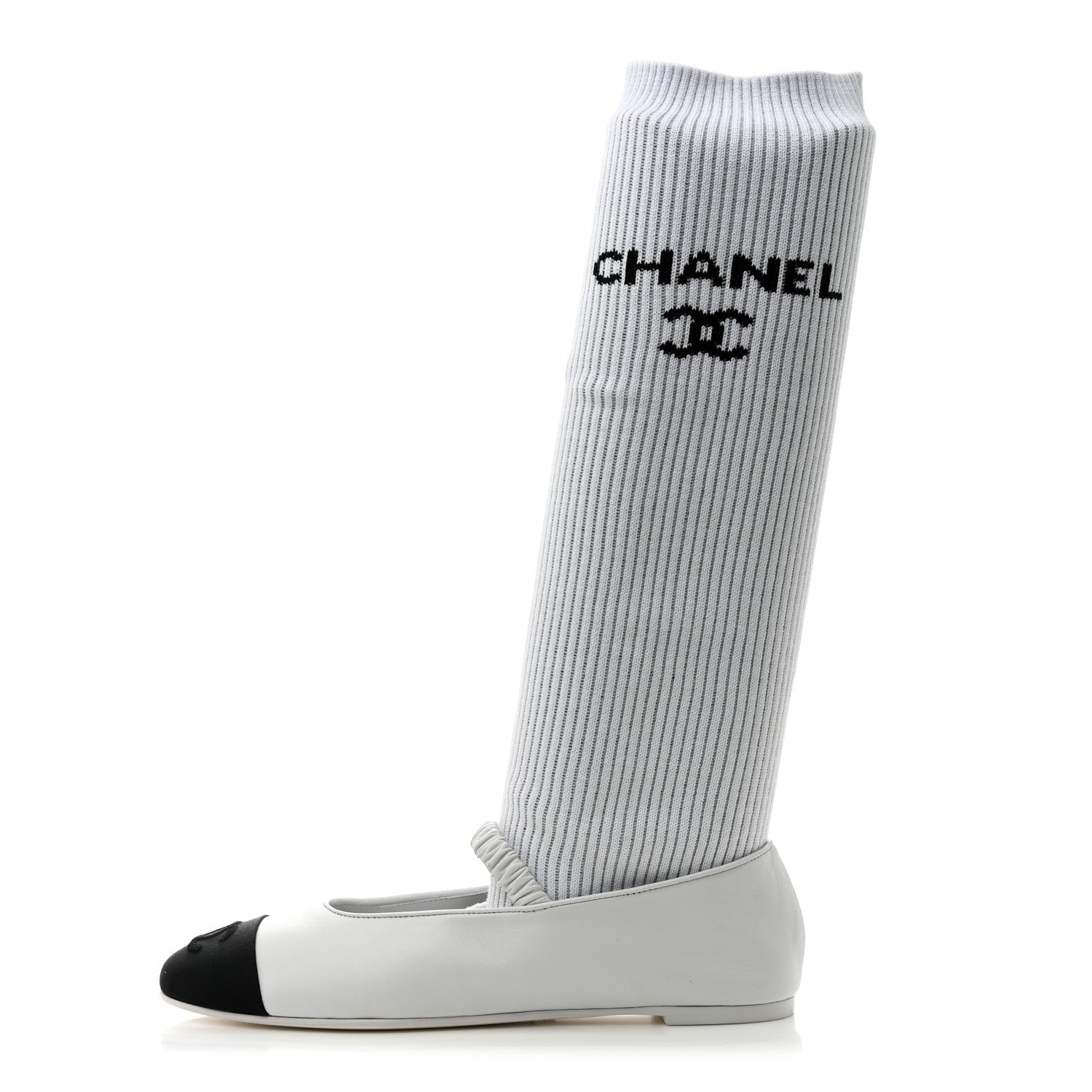 Chanel Lambskin Grosgrain Cap Toe CC Ballerina Flats With Leg Warmers 36 White 1 of 10