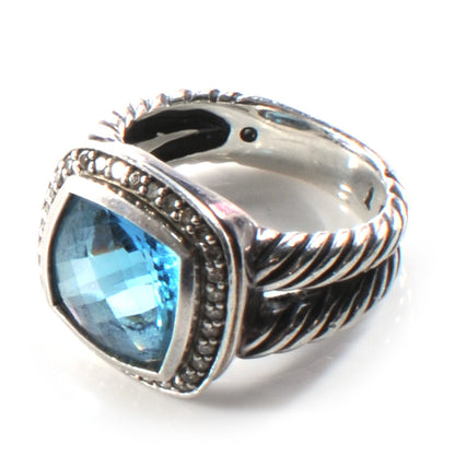 David Yurman Sterling Silver Diamond Blue Topaz 14mm Albion Ring 53 6.5 5 of 5