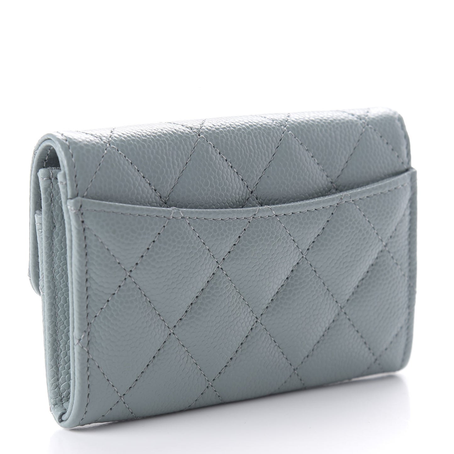Caviar Quilted Flap Card Holder Wallet Blue