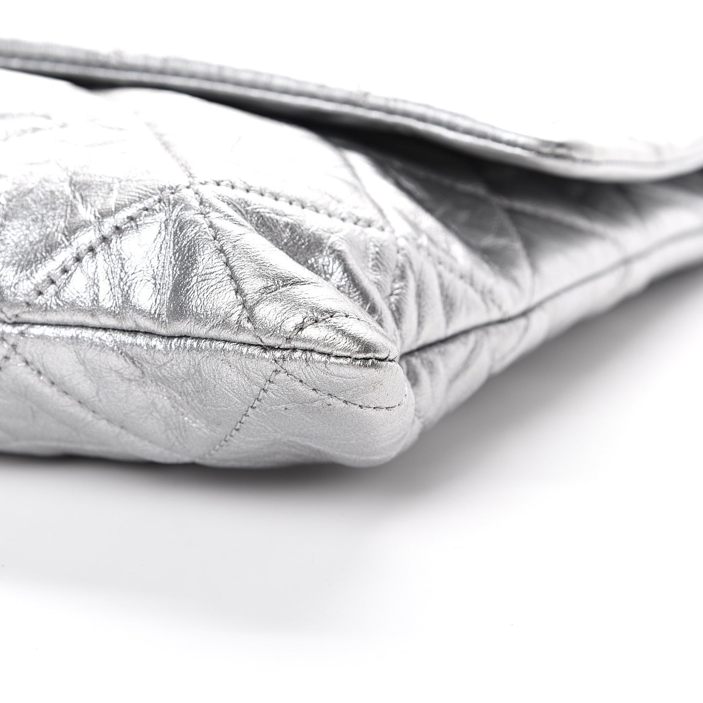 Metallic Crumpled Calfskin Big Bang Large Flap Bag Silver