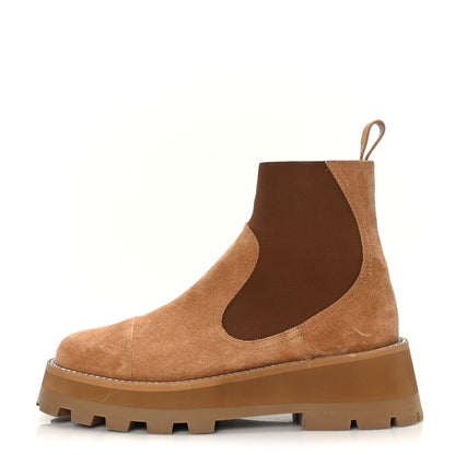 Jimmy Choo Suede Crystal Clayton Flat Ankle Boots 37.5 Caramel 1 of 7