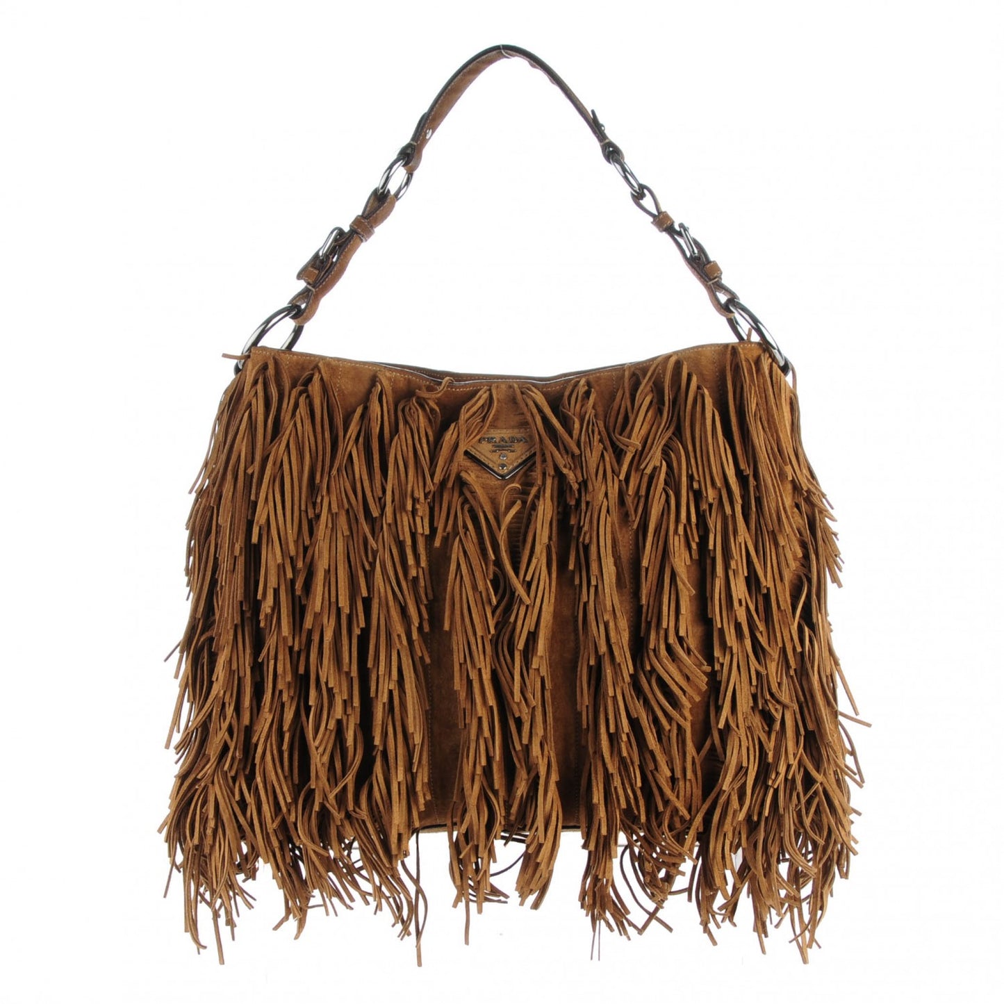 Suede Scamosciato Fringe Hobo Cammello