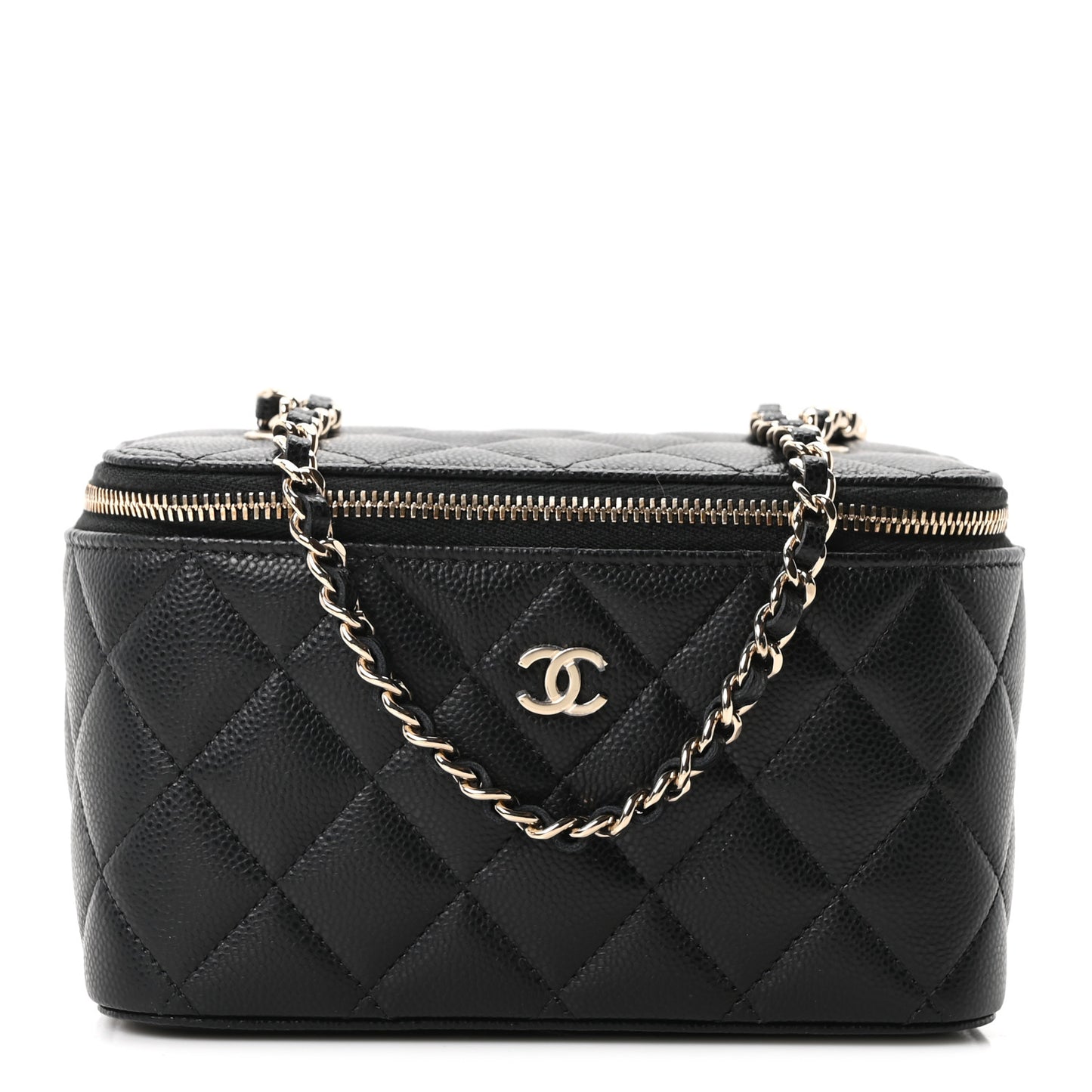Caviar Quilted Small Vanity Case With Chain Black