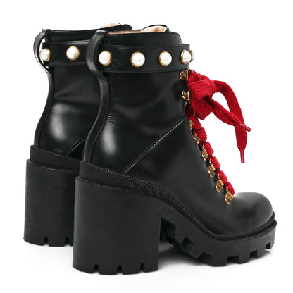 Gucci Magnum Calfskin Pearl Lace Up Combat Ankle Boots 37.5 Black 4 of 8