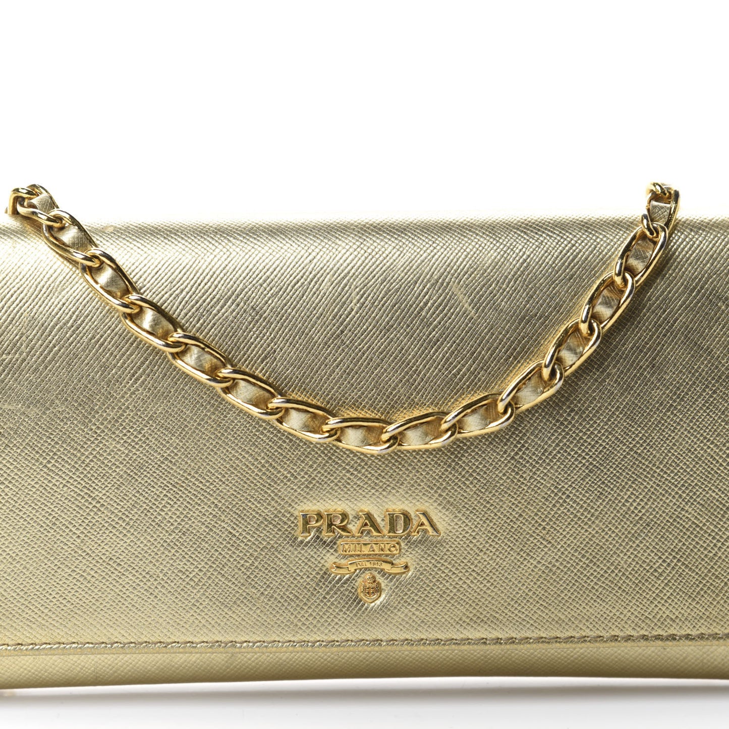 Metallic Saffiano Metal Chain Wallet Platino