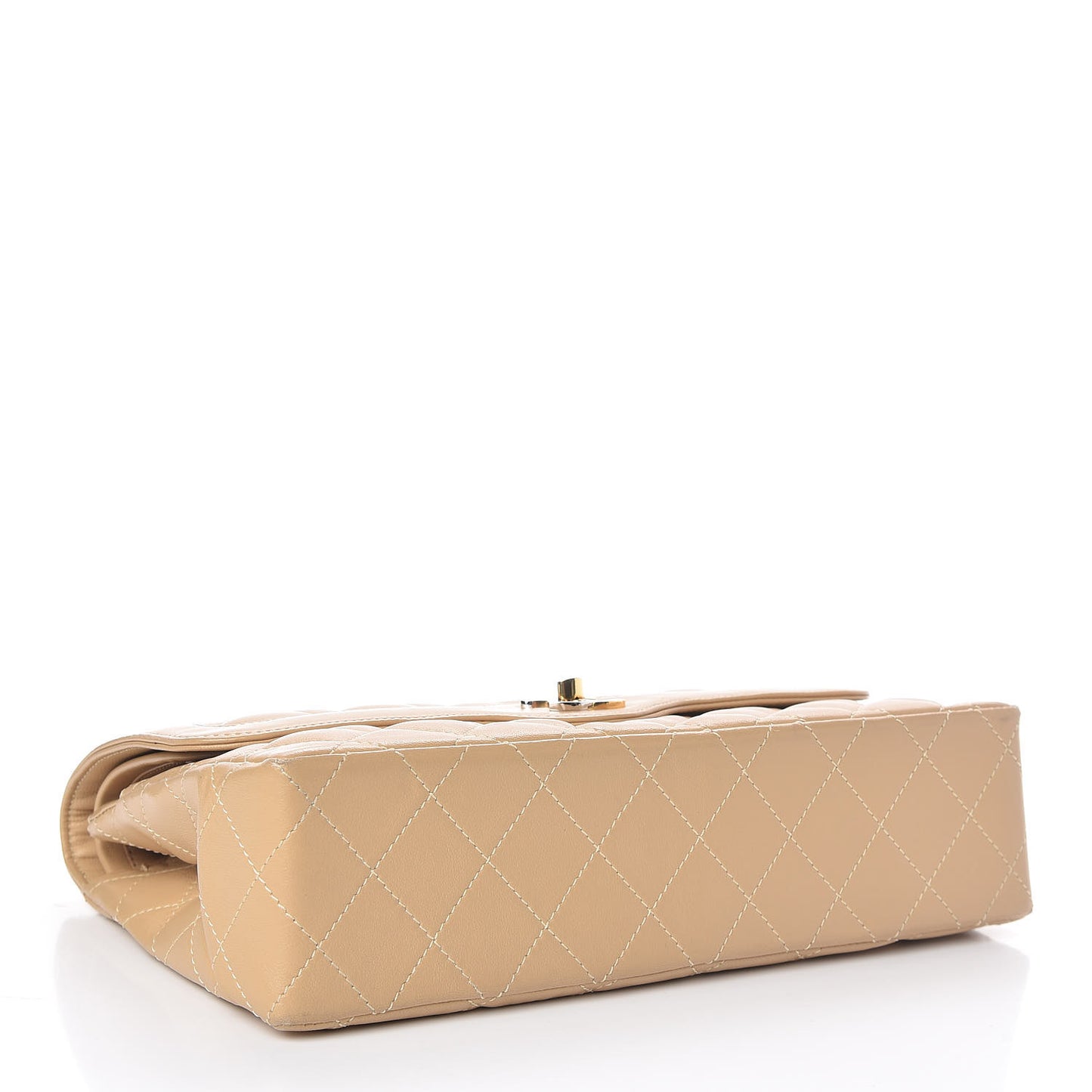 Lambskin Quilted Medium Double Flap Beige