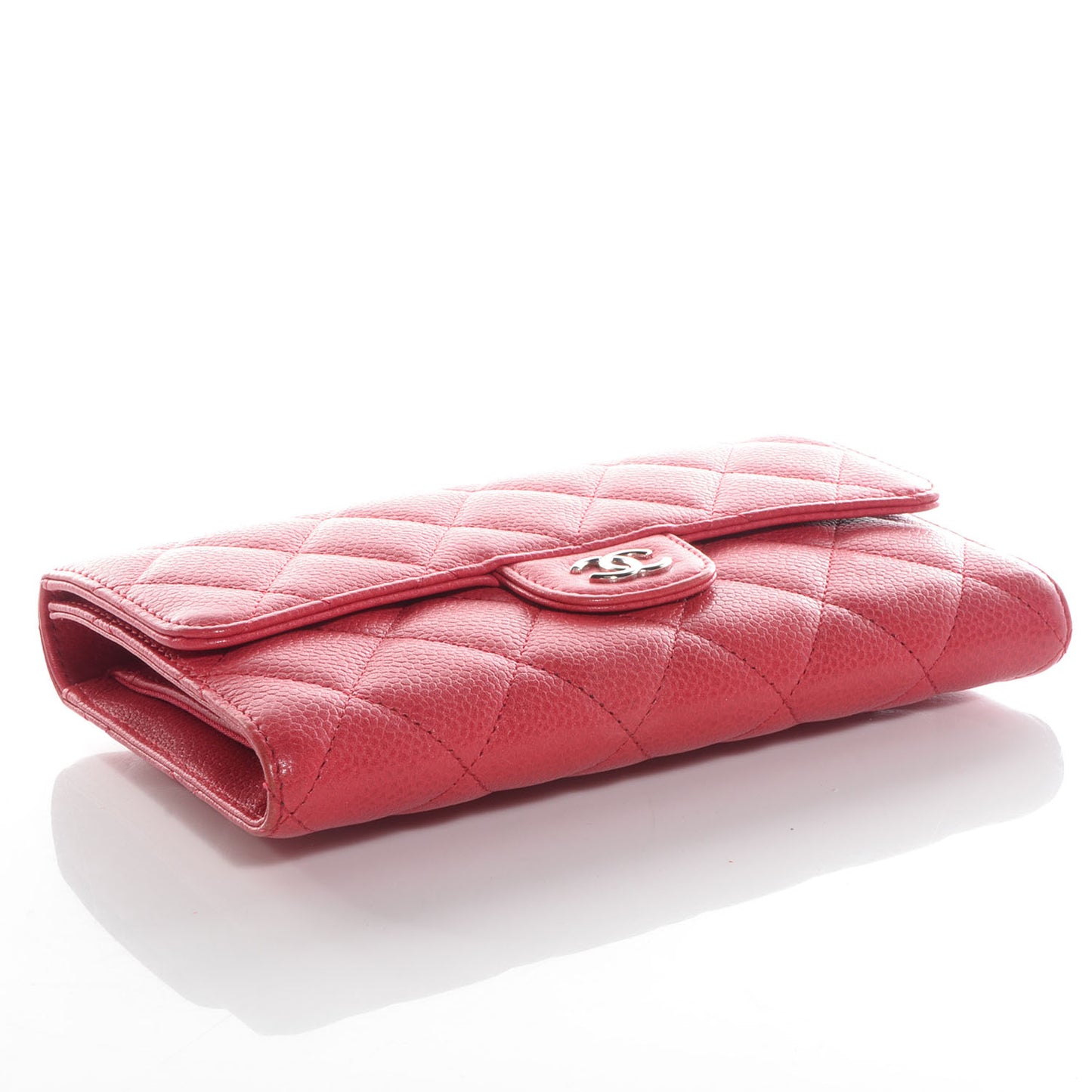 Caviar Quilted Long Flap Wallet Fuchsia