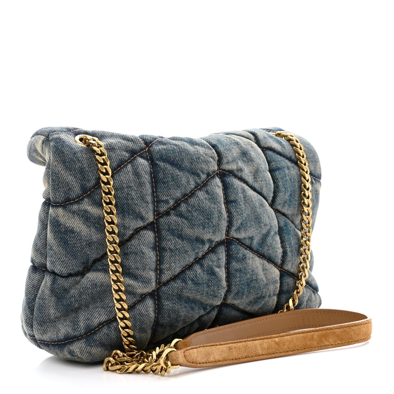 Saint Laurent Denim Quilted Toy Loulou Puffer Monogram Chain Satchel Blue Cinnamon 3 of 11