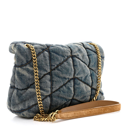 Saint Laurent Denim Quilted Toy Loulou Puffer Monogram Chain Satchel Blue Cinnamon 3 of 11