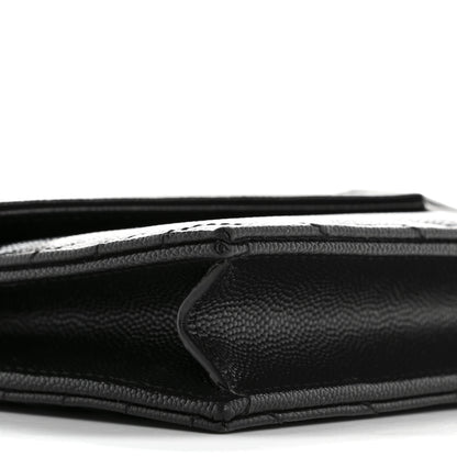Saint Laurent Grain De Poudre Matelasse Chevron Monogram Monochrome Envelope Chain Wallet Black 9 of 12