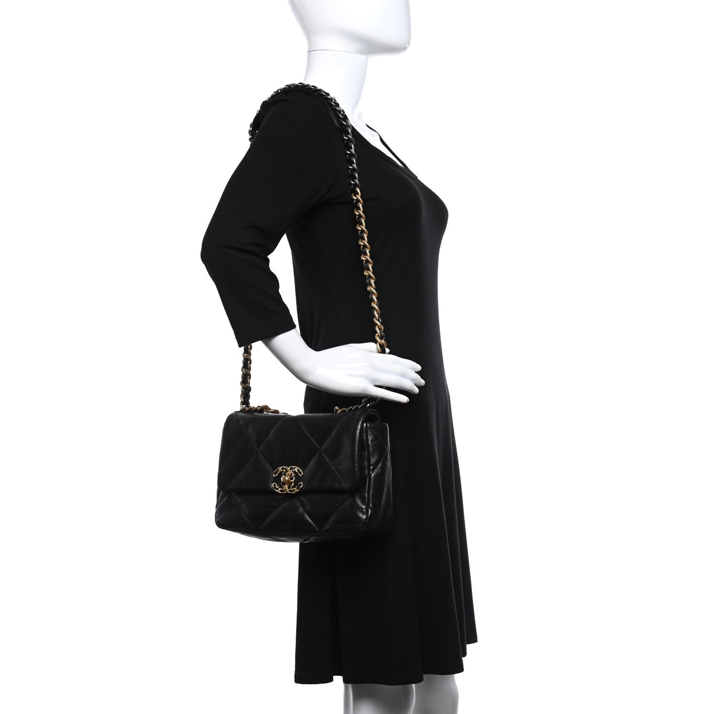 Lambskin Quilted Medium Chanel 19 Flap Black