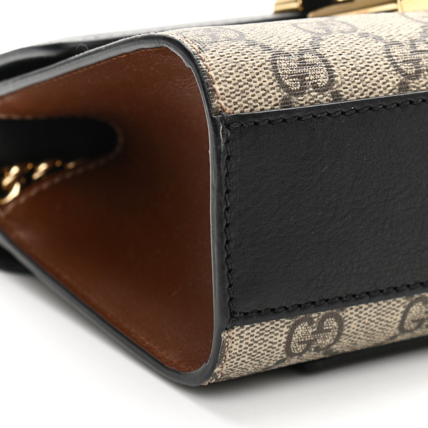 Gucci GG Supreme Monogram Calfskin Small Padlock Shoulder Bag Beige Black Cuir 8 of 11