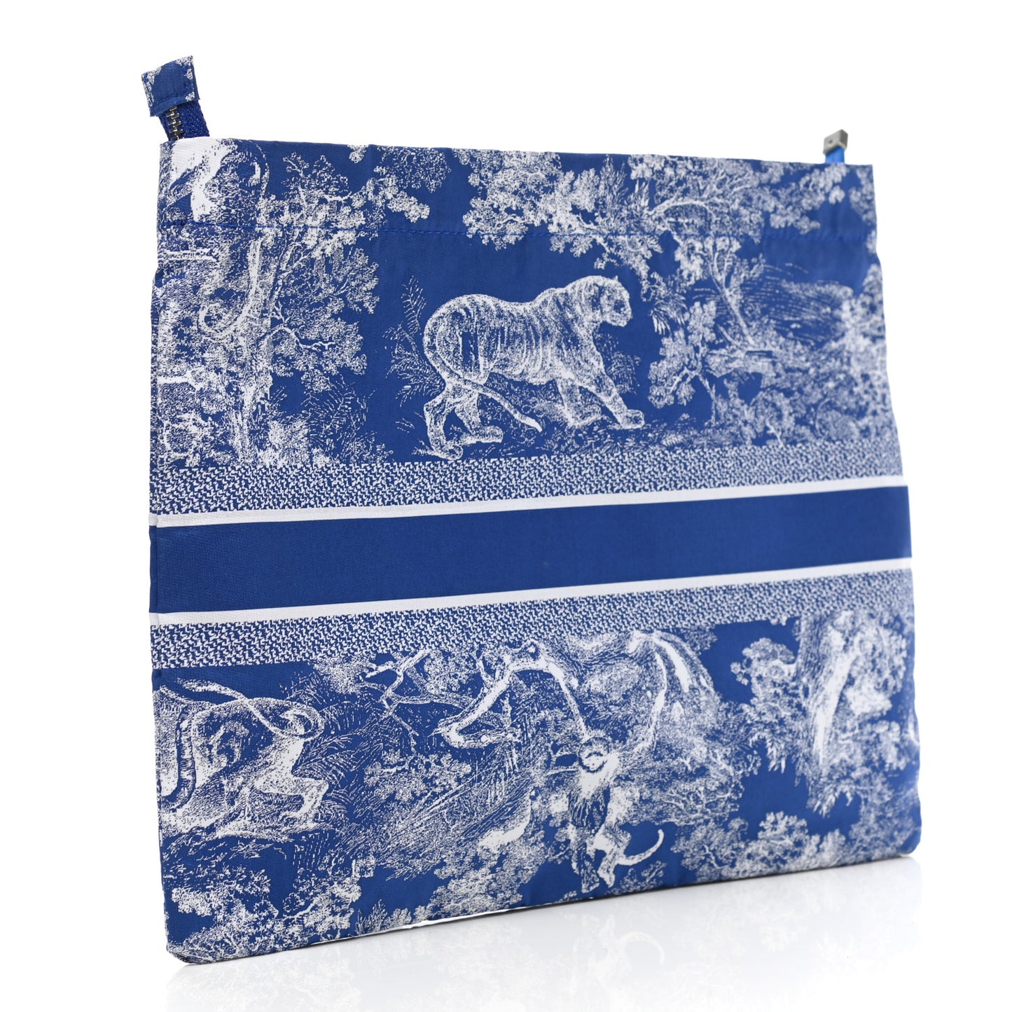 Embroidered Toile De Jouy Diortravel Zipped Pouch Blue