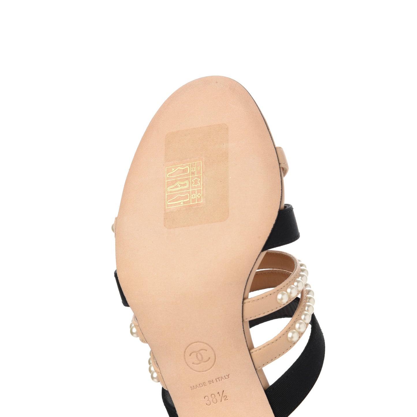 Lambskin Grosgrain Pearl Mules 38.5 Beige Black