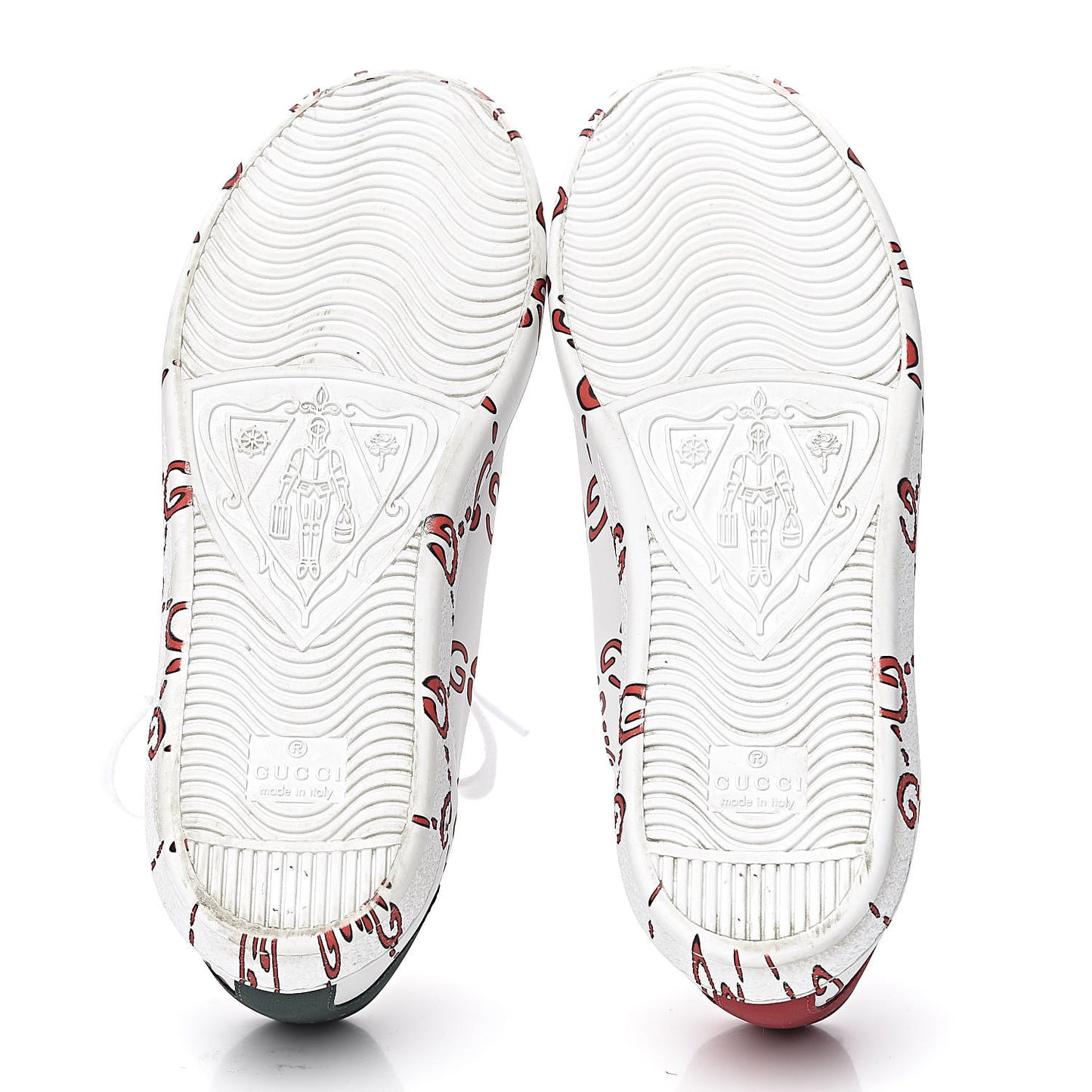 Calfskin GucciGhost Print Womens Ace Sneakers 37 White Hibiscus Red
