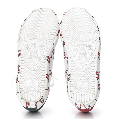 Gucci Calfskin GucciGhost Print Womens Ace Sneakers 37 White Hibiscus Red 5 of 15