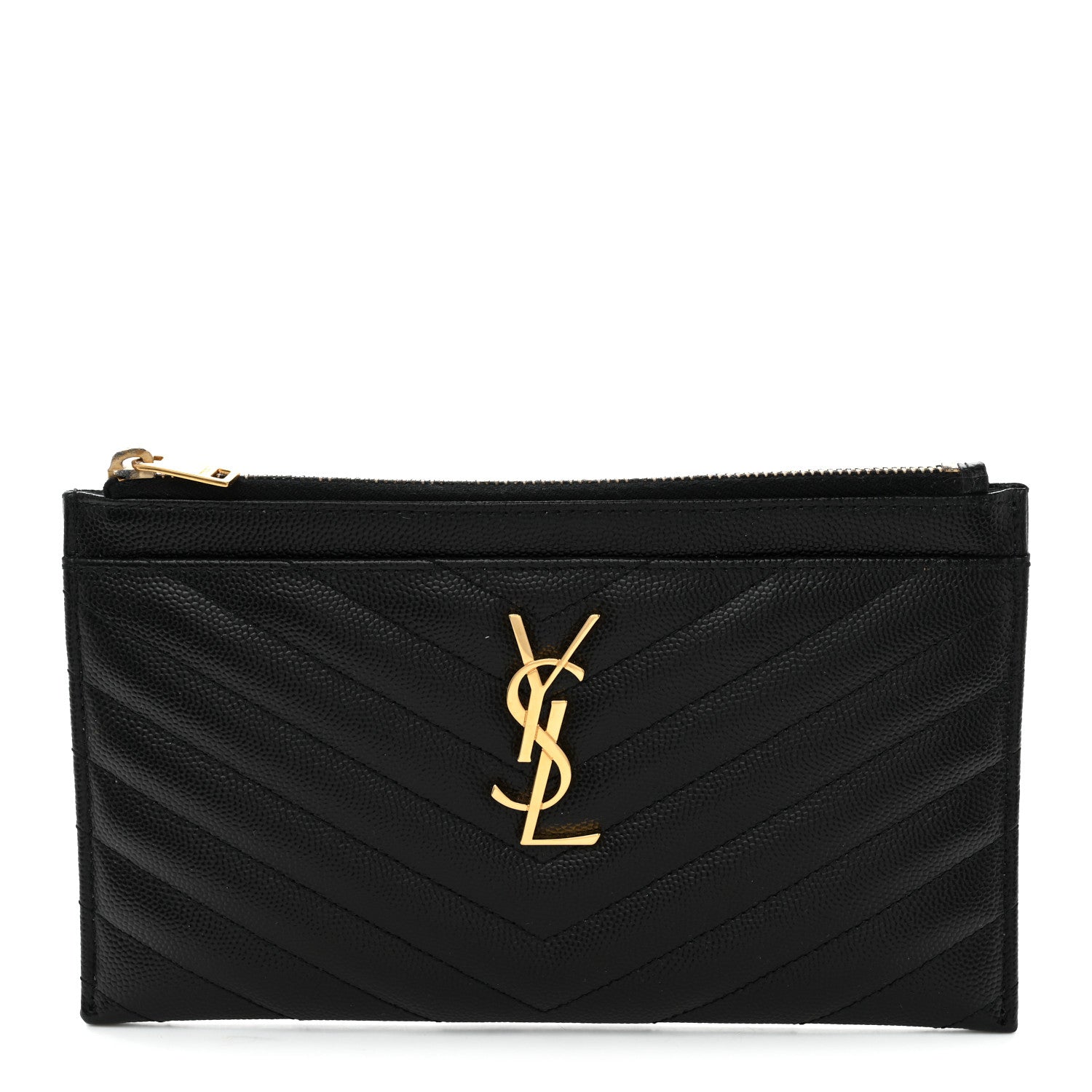 Saint Laurent Grain De Poudre Chevron Monogram Bill Pouch Black 1 of 8
