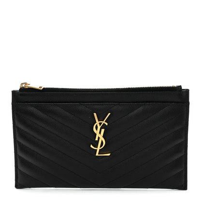Saint Laurent Grain De Poudre Chevron Monogram Bill Pouch Black 1 of 8