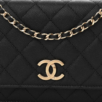 Chanel Caviar Quilted Striated CC Wallet On Chain WOC Black 9 of 13