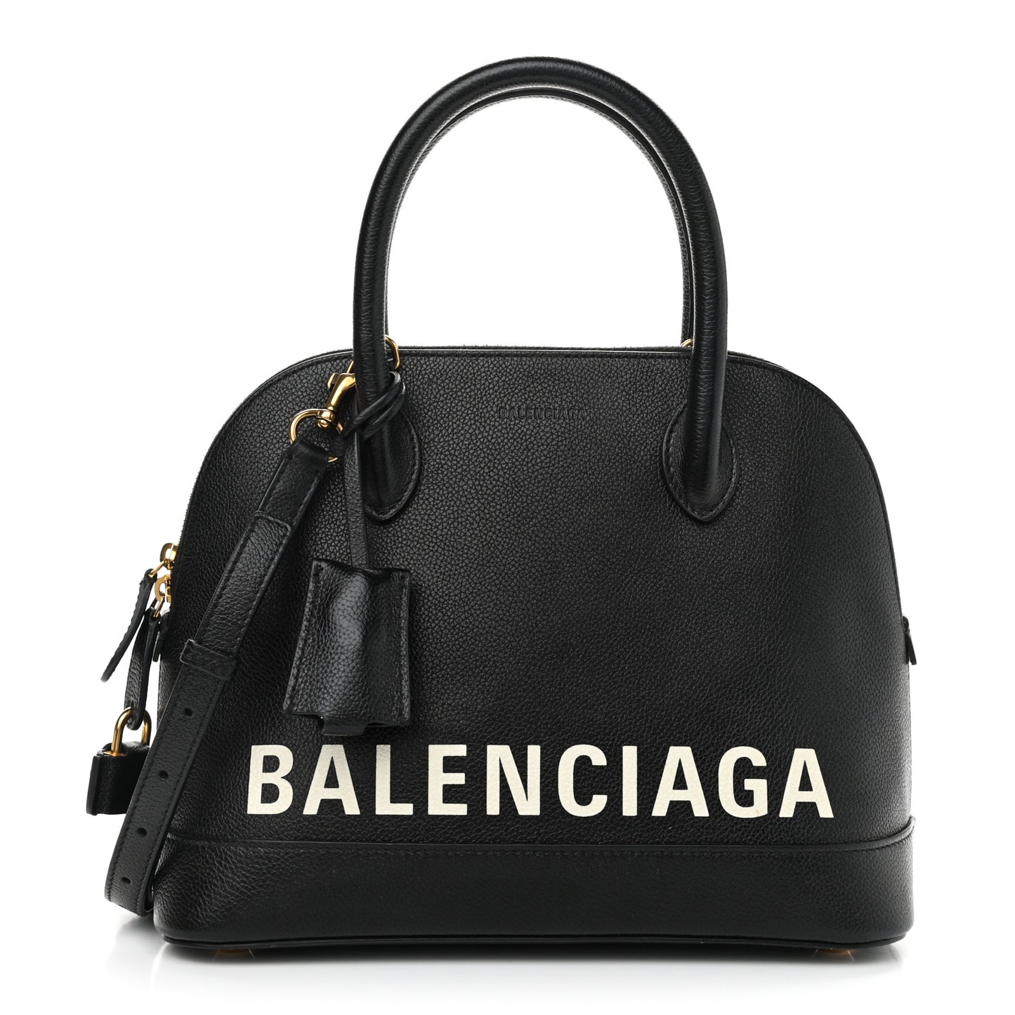Grained Calfskin Logo S Ville Top Handle Bag Black White