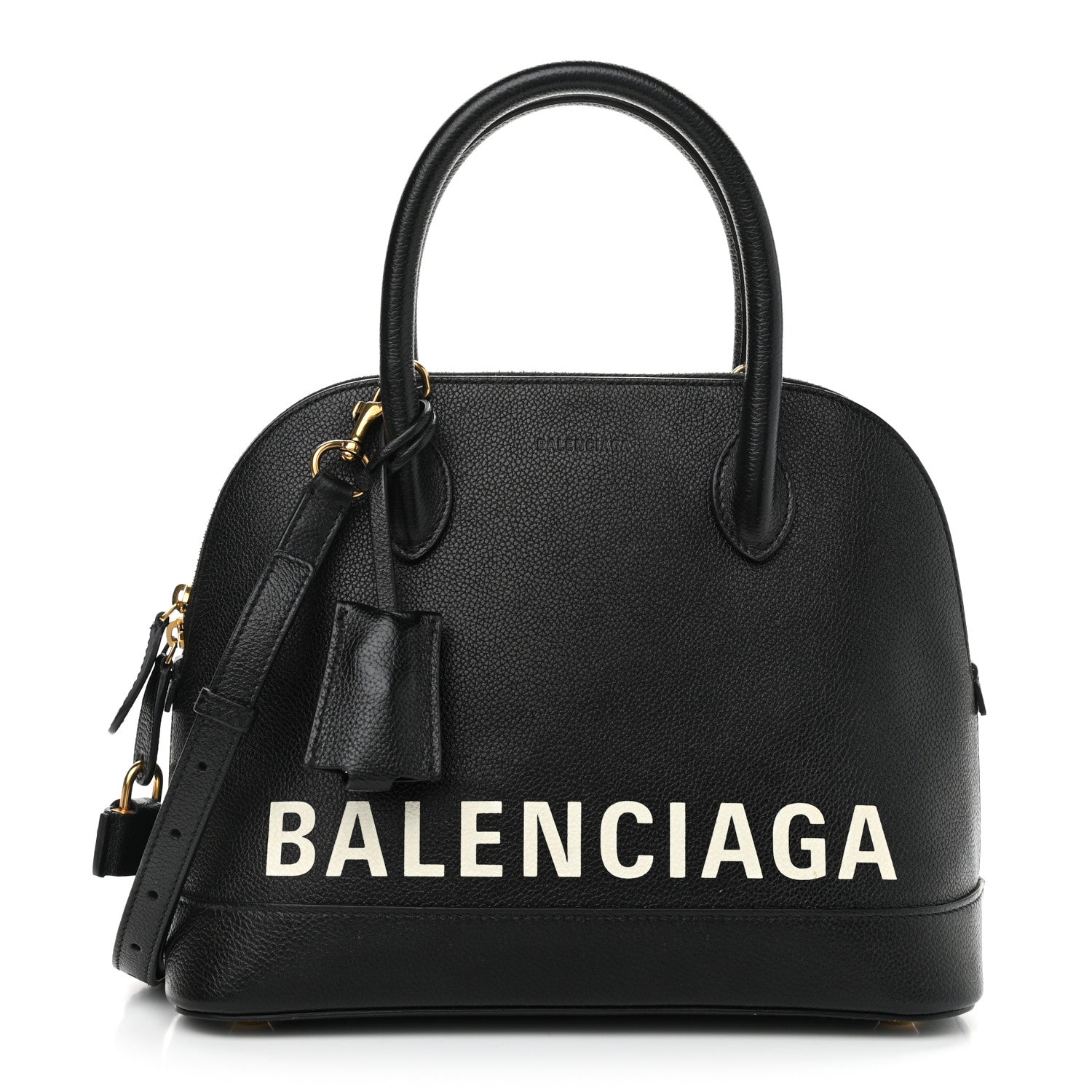 Balenciaga Grained Calfskin Logo S Ville Top Handle Bag Black White 1 of 10