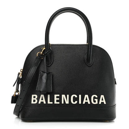 Balenciaga Grained Calfskin Logo S Ville Top Handle Bag Black White 1 of 10