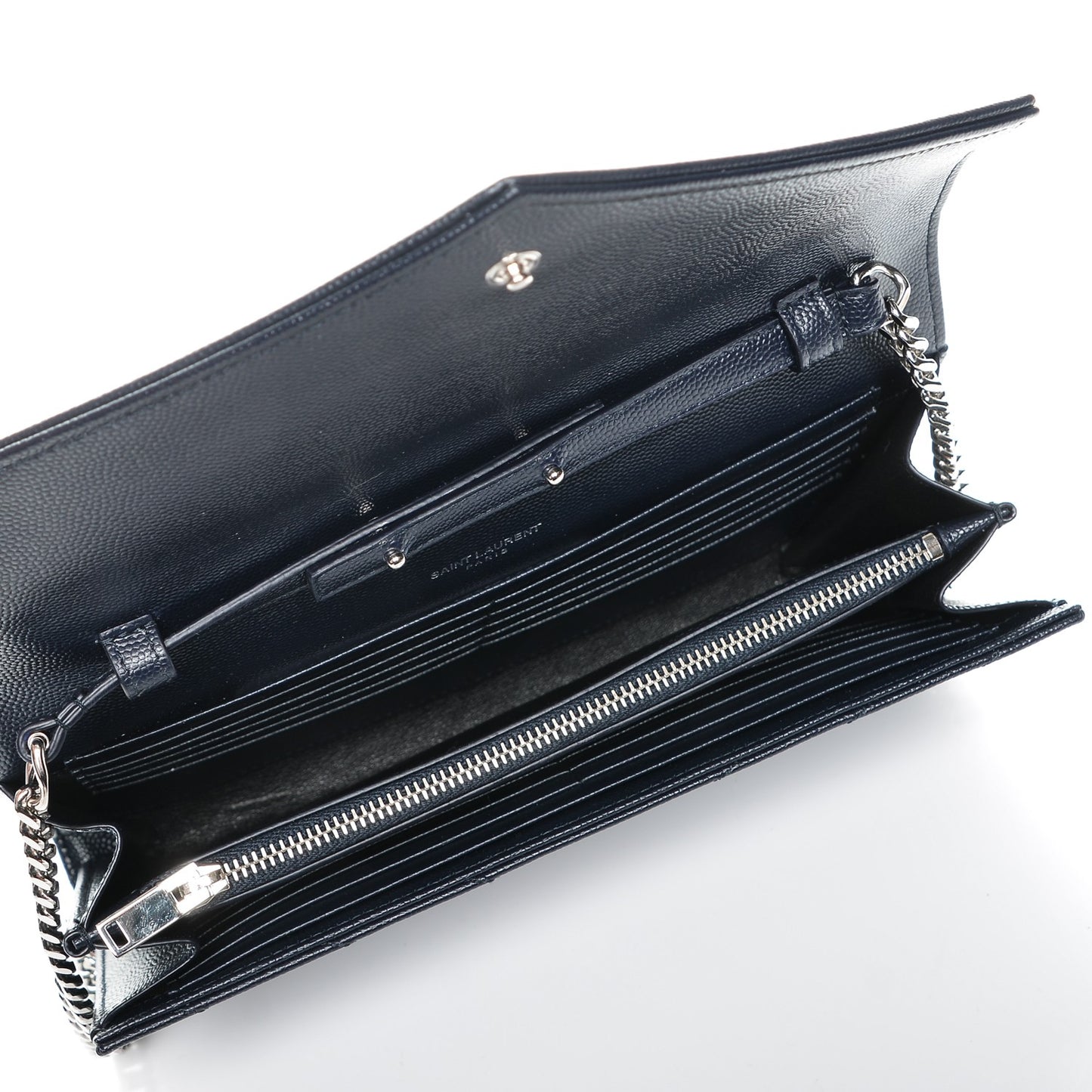 Grain De Poudre Matelasse Chevron Monogram Chain Wallet Navy