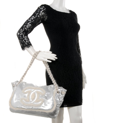 Chanel Vinyl Mohair Trimmed Accordion Arctic Polar Ice Flap Silver 2 of 7
