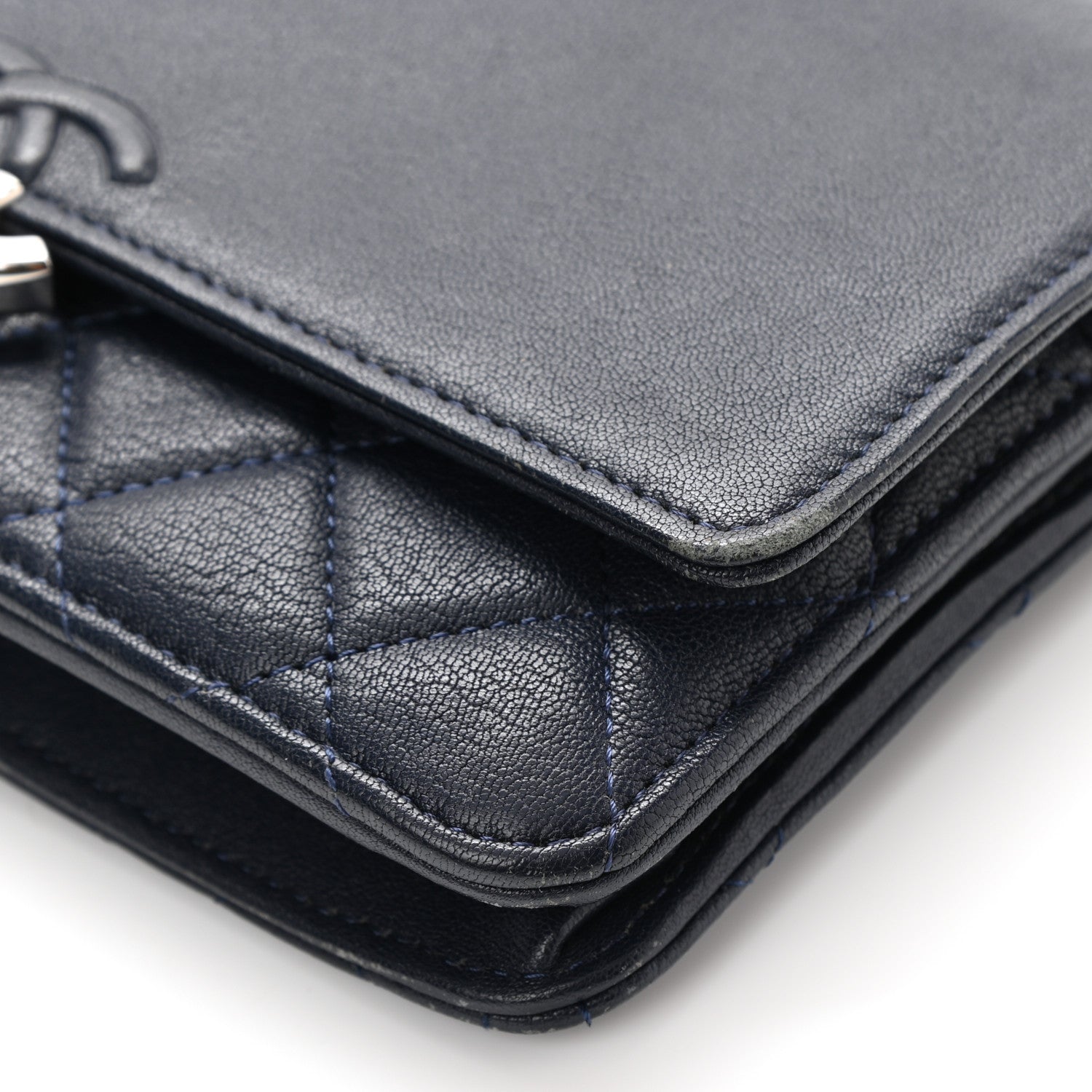 Chanel Grained Calfskin Quilted CC Box Wallet On Chain WOC Navy 12 of 13