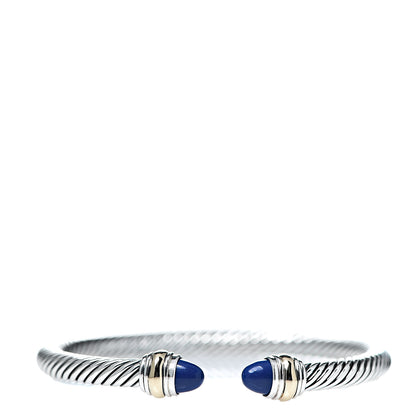 David Yurman Sterling Silver 14K Yellow Gold Lapis Lazuli 5mm Cable Classics Bracelet 1 of 4