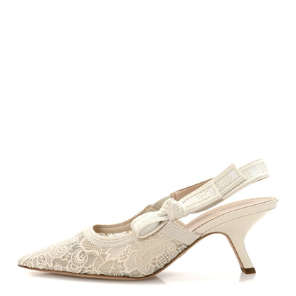 Christian Dior Lace Embroidered J'adior Slingback 65mm Pumps 39.5 White 1 of 10