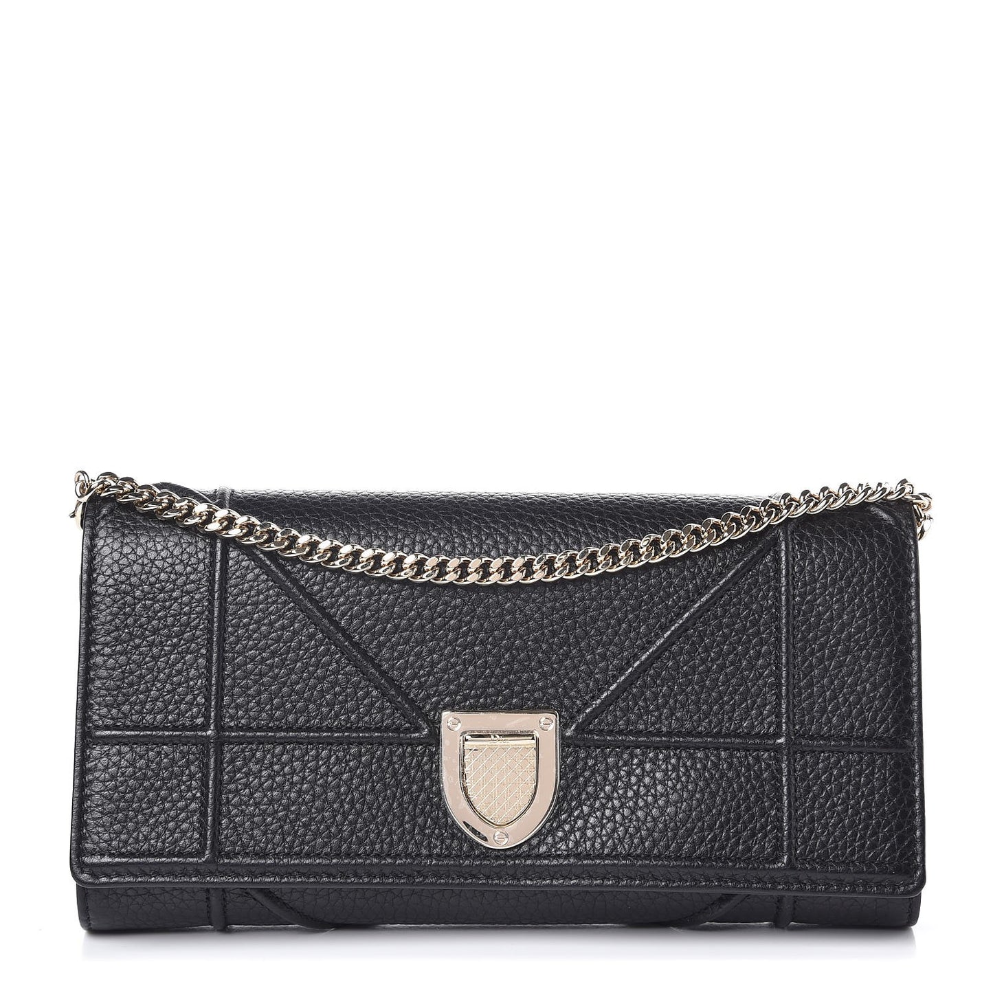 Grained Calfskin Diorama Croisiere Chain Wallet Black