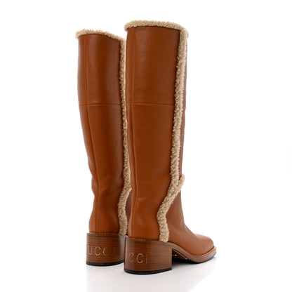 Gucci Calfskin Shearling Knee High Riding Boots 36 New Caramel Butterscotch 4 of 9