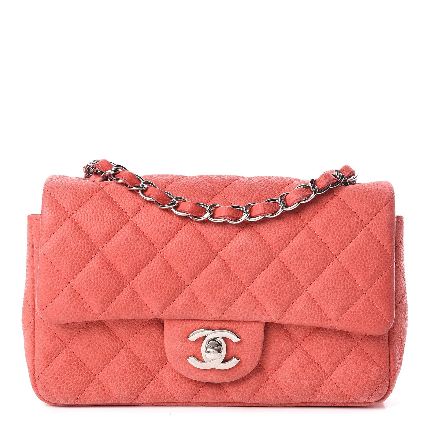 Iridescent Caviar Quilted Mini Rectangular Flap Dark Pink