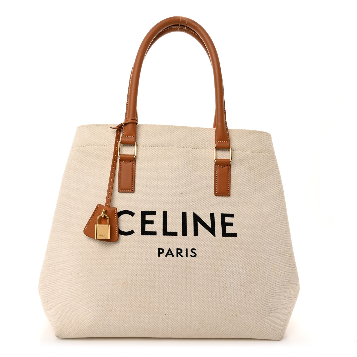 Celine Canvas Calfskin Logo Print Small Horizontal Cabas Natural Tan 1 of 12