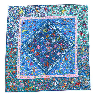 Hermes Cashmere Silk Jardins De Soie Shawl 140 Bleu Vert Rose 1 of 6