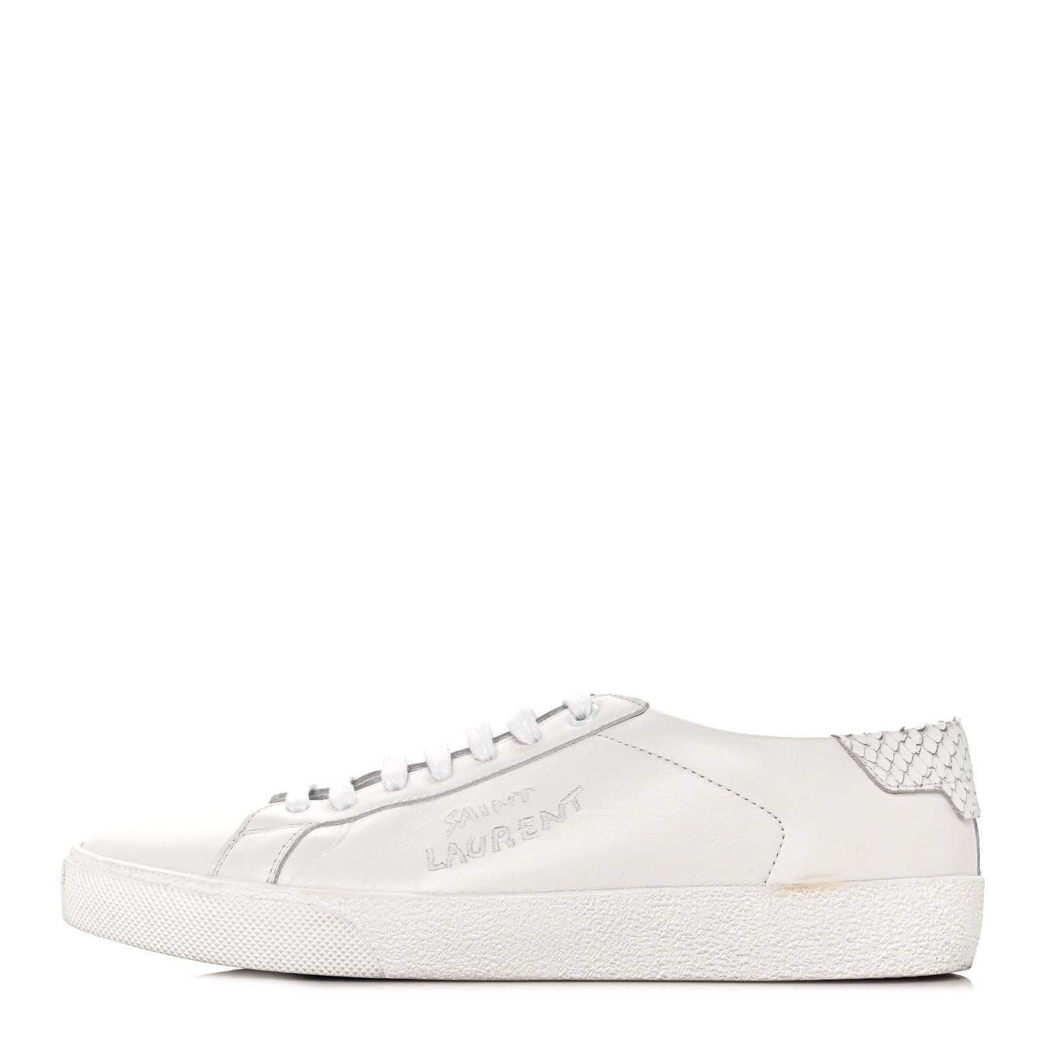 Saint Laurent Calfskin Nubuck Python Embossed Embroidered Womens Court Classic Sneakers 39 Optic White 1 of 8