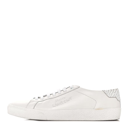 Saint Laurent Calfskin Nubuck Python Embossed Embroidered Womens Court Classic Sneakers 39 Optic White 1 of 8