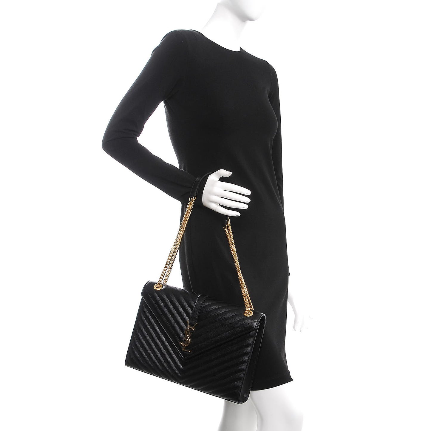 Grain De Poudre Matelasse Chevron Large Monogram Satchel Black
