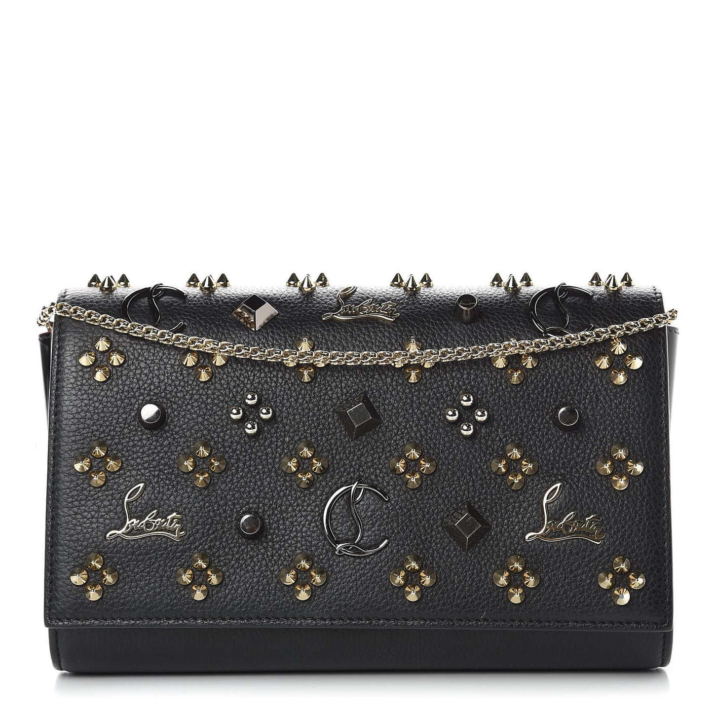 Grained Calfskin Spikes Loubinthesky Paloma Wallet On Chain Black Multimetal